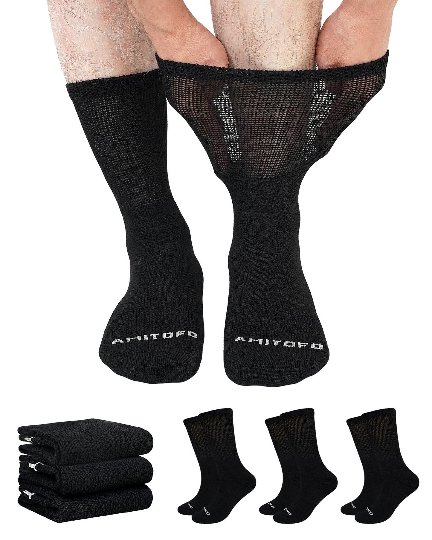 AMITOFO Diabetic Crew Socks for Men & Women —Bamboo Viscose Non-Binding Seamless Socks with Reinforced Heel & Toe