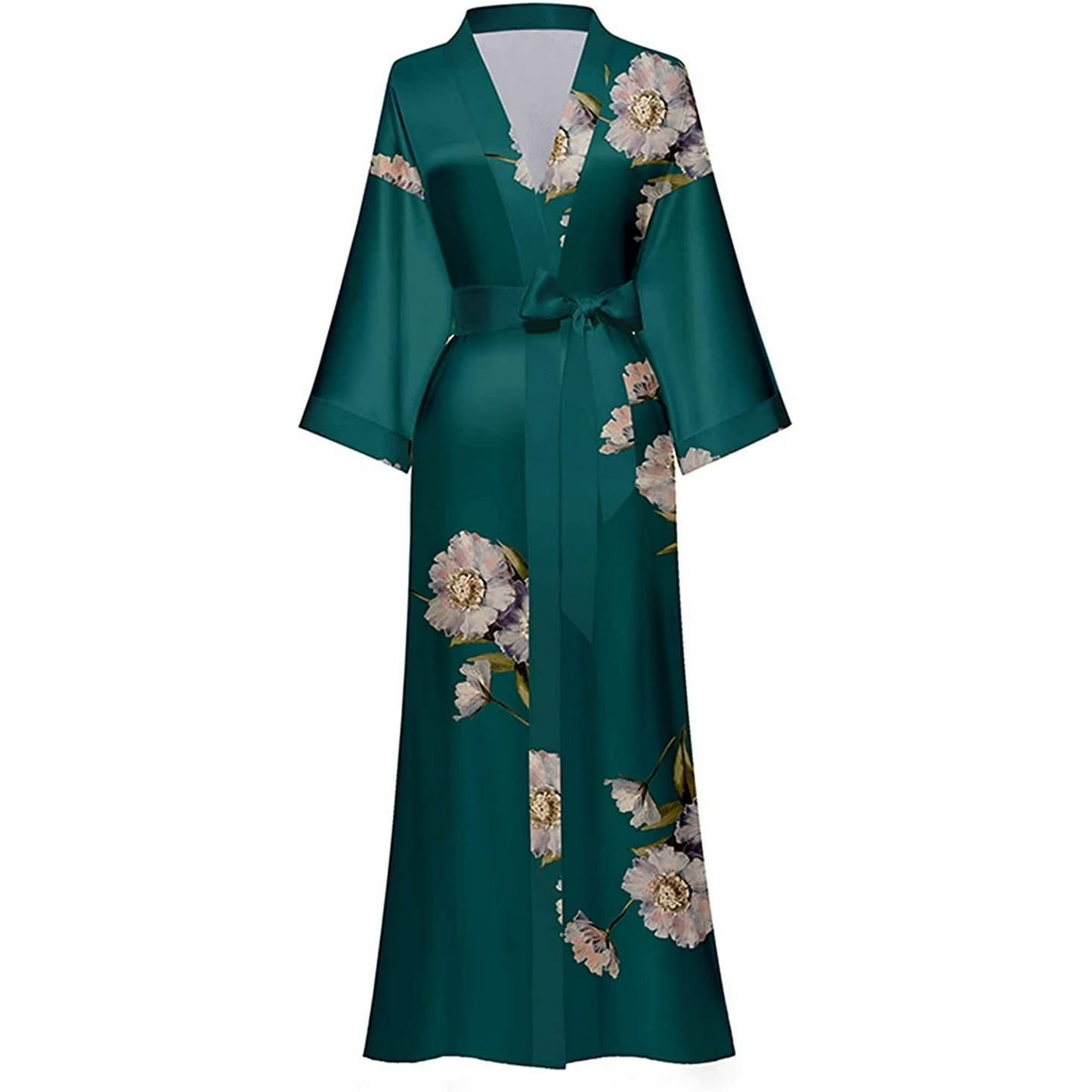 AMITOFO Long Silk Kimono Robes for Women Lightweight Silky Satin Floral Bathrobe Soft Cozy Ladies Housecoat Loungewear