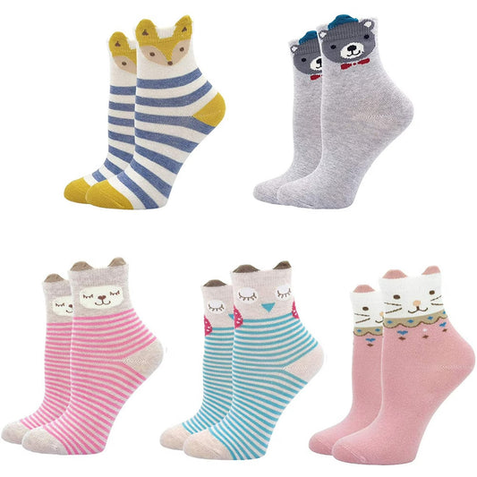 AMITOFO Girls Socks Soft Cotton Ankle Socks for Kids Cute Animal Pattern Novelty Crew Socks for Toddler Girls 2-4 Years 5 Pairs