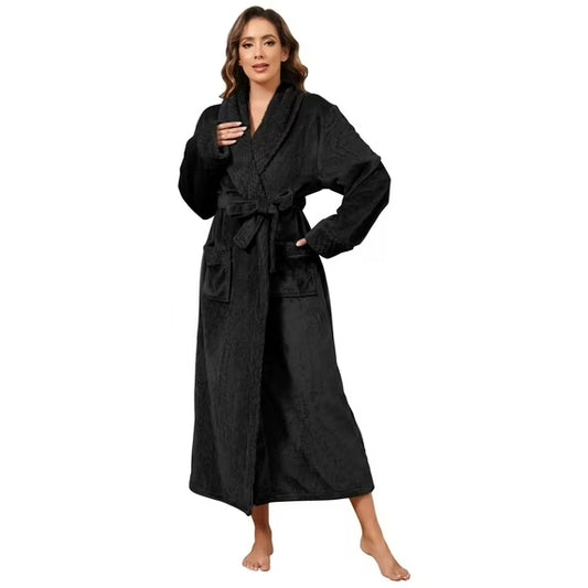 Plush Robes for Women Soft Warm Fleece Bathrobe Ladies Long Comfy Spa Bath Robe Housecoat