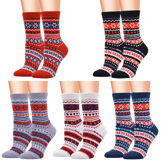 Fuzzy Socks for Women Christmas Fluffy Slipper Socks Winter Warm Soft Fleece Ladies Socks Size 7-11, 5 Pairs