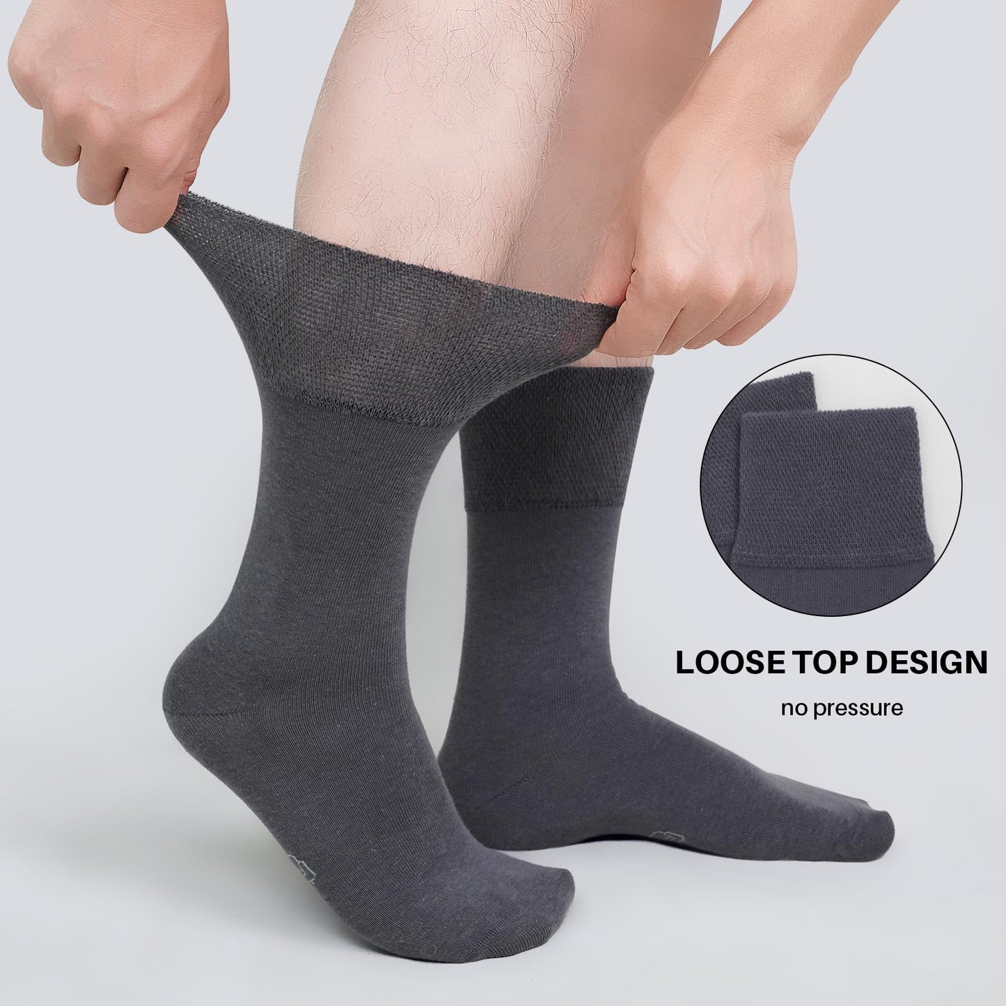 Mens Dress Socks, AMITOFO Cotton Breathable Pattern Socks with Non-Binding Loose Top, Classic Mid Calf Socks for Office and Business Wear, 6 Pairs