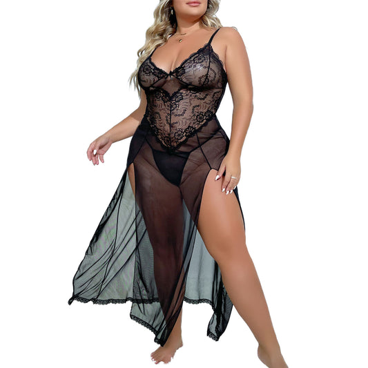 Lingerie for Women Plus Size, AMITOFO Babydoll Womens Lingerie Set, Sleeveless Chemise Nightwear Size in XL 2XL 3XL 4XL, Black