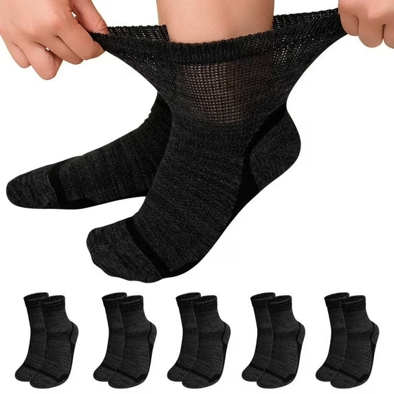 AMITOFO Bamboo Viscose Diabetic Socks for Women & Men, Wide Calf Socks with Non-Binding Loose Top,5 Pairs Diabetics Neuropathy Socks