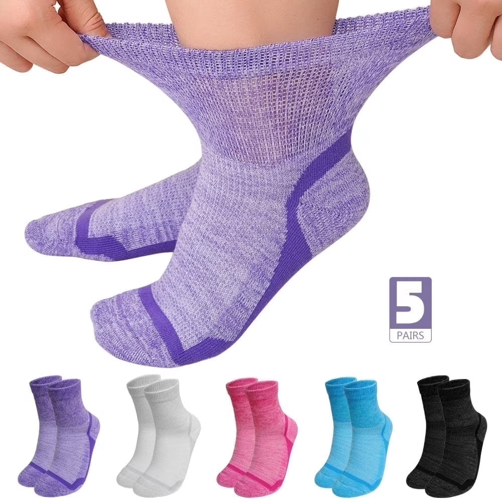 AMITOFO Bamboo Viscose Diabetic Socks for Women & Men, Wide Calf Socks with Non-Binding Loose Top,5 Pairs Diabetics Neuropathy Socks
