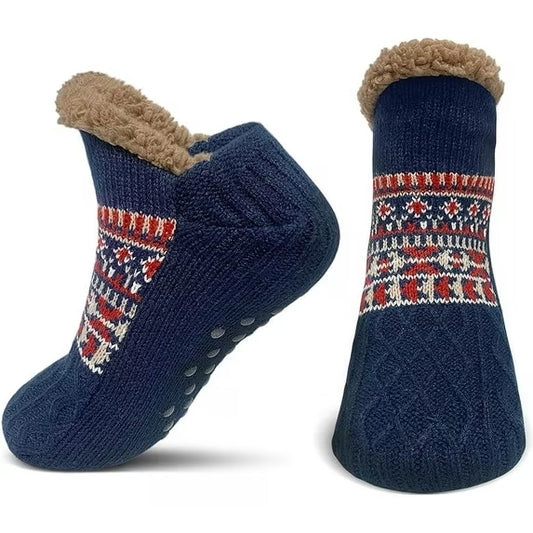 AMITOFO Slipper Socks for Men Thick Thermal Fuzzy Socks Winter Soft Warm Fleece Fluffy Socks with Non Skid Gripper Christmas Gift