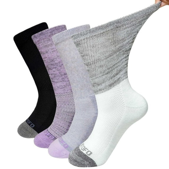Diabetic Socks for Women, Extra Wide Diabetic Ankle Socks Cotton Non Binding Loose Top Neuropathy Socks, 4 Pairs