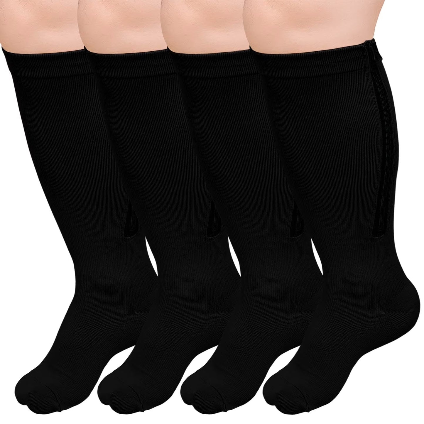 2 Pairs Plus Size Compression Socks with Zipper for Men & Women Wide Calf- 20-30 MmHg Comfortable and Easy to Wear