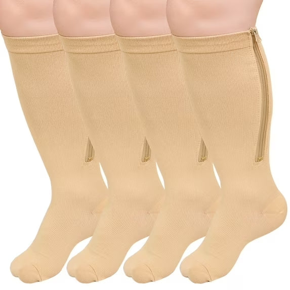 2 Pairs Plus Size Compression Socks with Zipper for Men & Women Wide Calf- 20-30 MmHg Comfortable and Easy to Wear