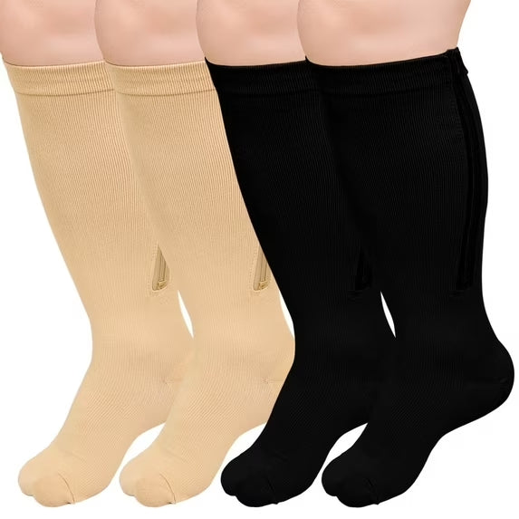 2 Pairs Plus Size Compression Socks with Zipper for Men & Women Wide Calf- 20-30 MmHg Comfortable and Easy to Wear