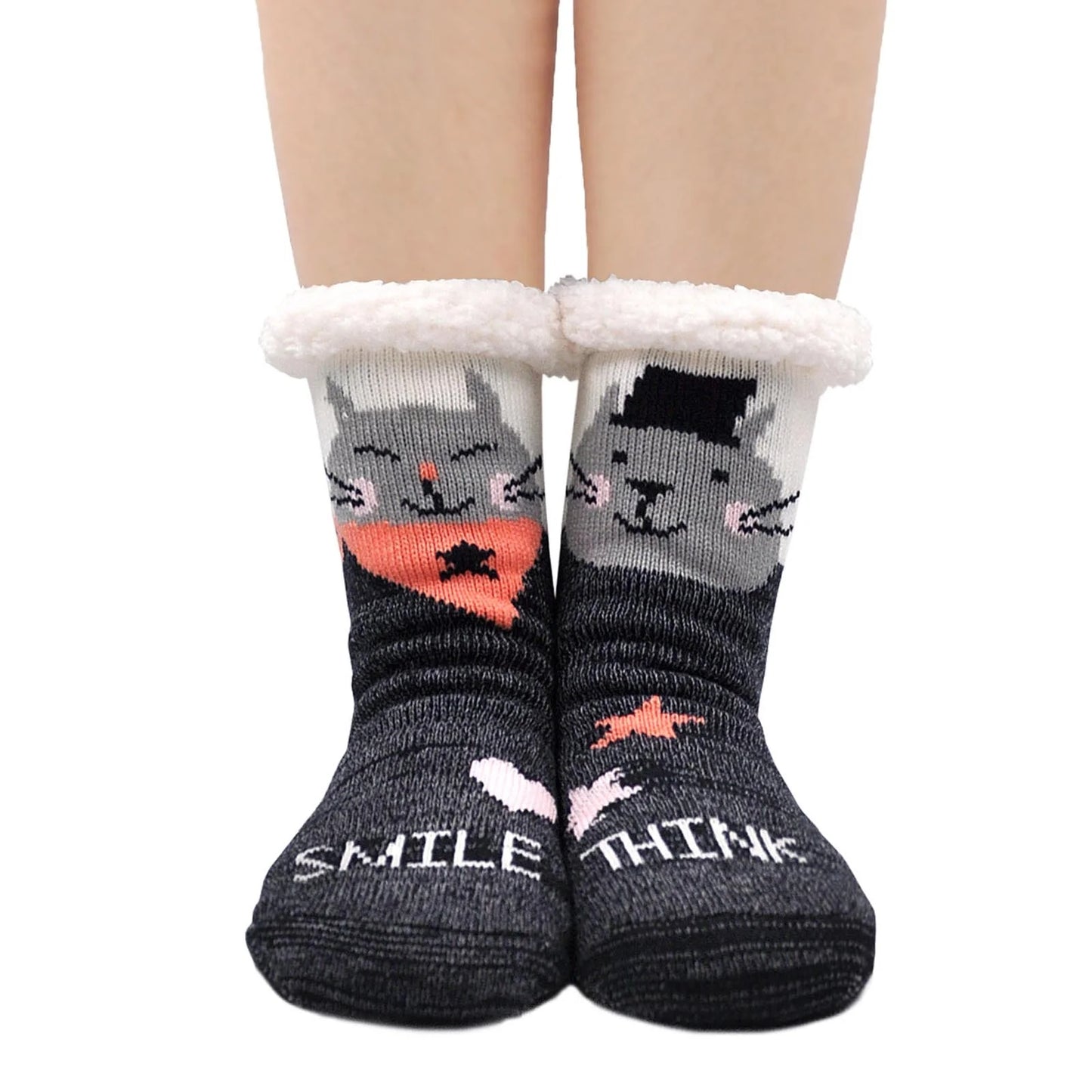 Slipper Socks for Women Winter Warm Fuzzy Sherpa Socks Non Slip Grips Cartoon Animals Fluffy Floor Socks Womens Girls Xmas Gift