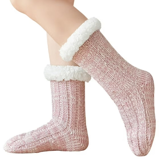 Women Slipper Fuzzy Socks Fluffy Sherpa Lined Soft Thick Knit Fleece Non Slip Warm Socks with Grippers