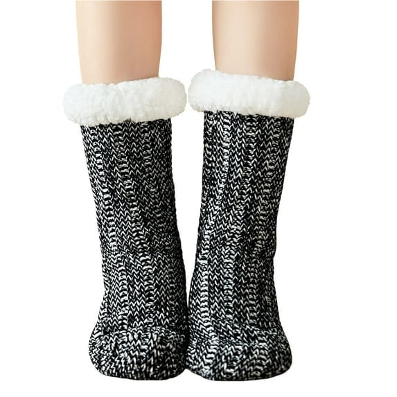 Women Slipper Fuzzy Socks Fluffy Sherpa Lined Soft Thick Knit Fleece Non Slip Warm Socks with Grippers