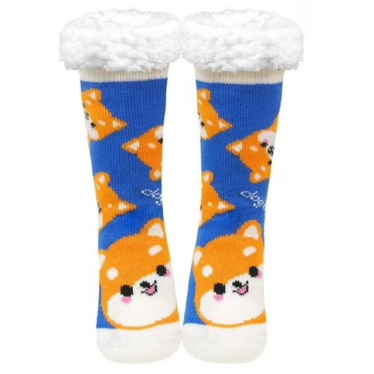 Fuzzy Slipper Socks for Women with Grippers – Thick Knit Non-Slip Women's Slipper Socks with Cute Cat & Dog Patterns, Warm Cozy Indoor House Socks