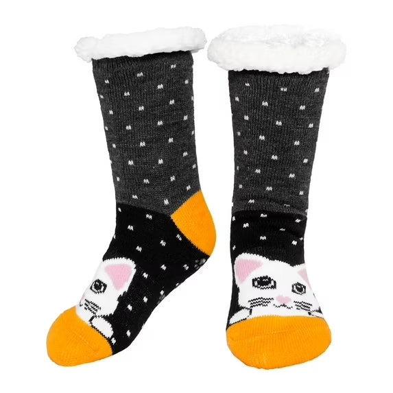 Winter Warm Fuzzy Sherpa Socks Non Slip Grips Cartoon Animals Thick Cozy Fluffy Fleece Floor Socks with Grippers, 9-11