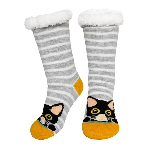 Winter Warm Fuzzy Sherpa Socks Non Slip Grips Cartoon Animals Thick Cozy Fluffy Fleece Floor Socks with Grippers, 9-11