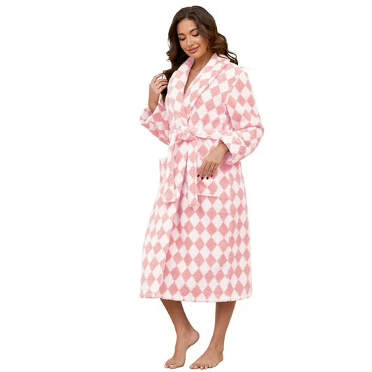 Robes for Women – AMITOFO Thick Fluffy Fleece Womens Robe, Long Plaid Bathrobe with Pockets and Belt, Soft Warm Sleepwear for Spa, Home & Winter