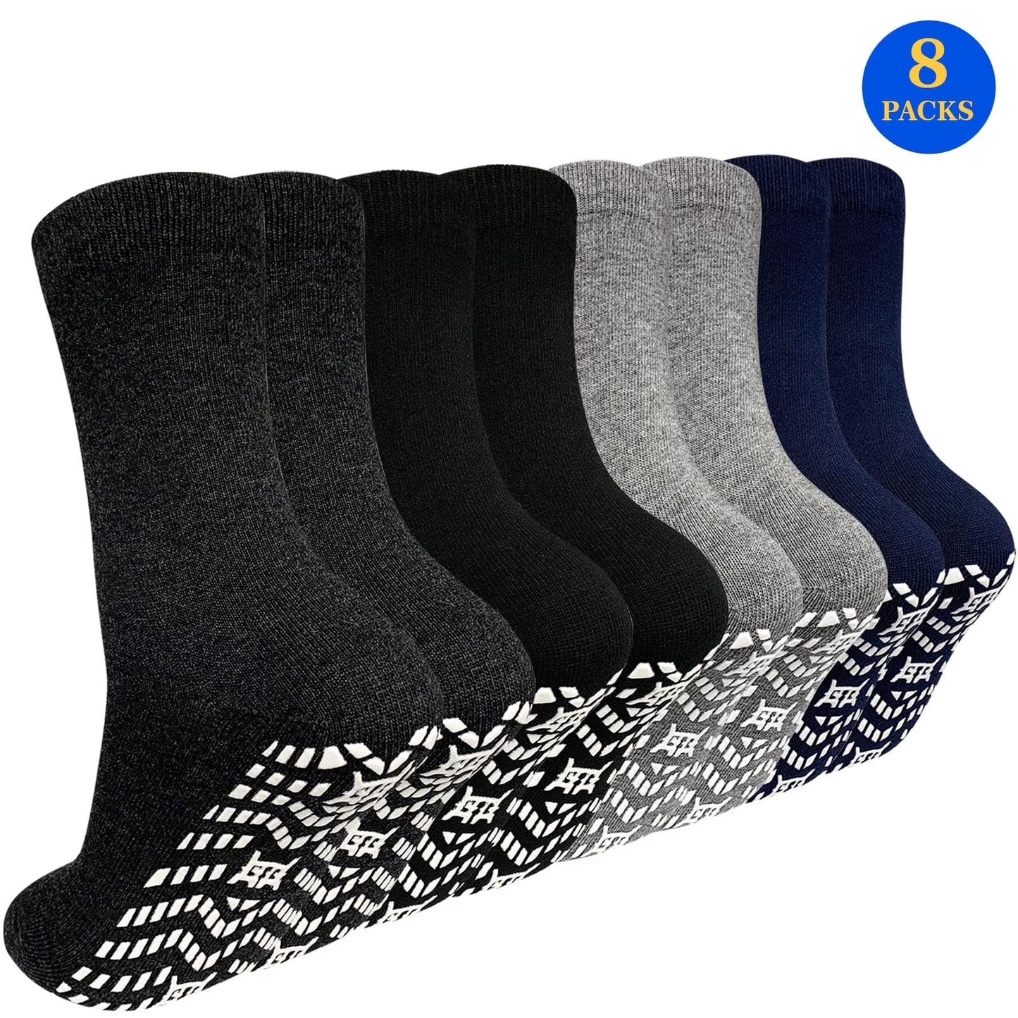 ZFSOCK 5 Pairs Non Slip Grip Socks - Non Skid Socks Ideal for Yoga, Pilates, Hospital Use - Men & Women's Crew Sticky Gripper Socks