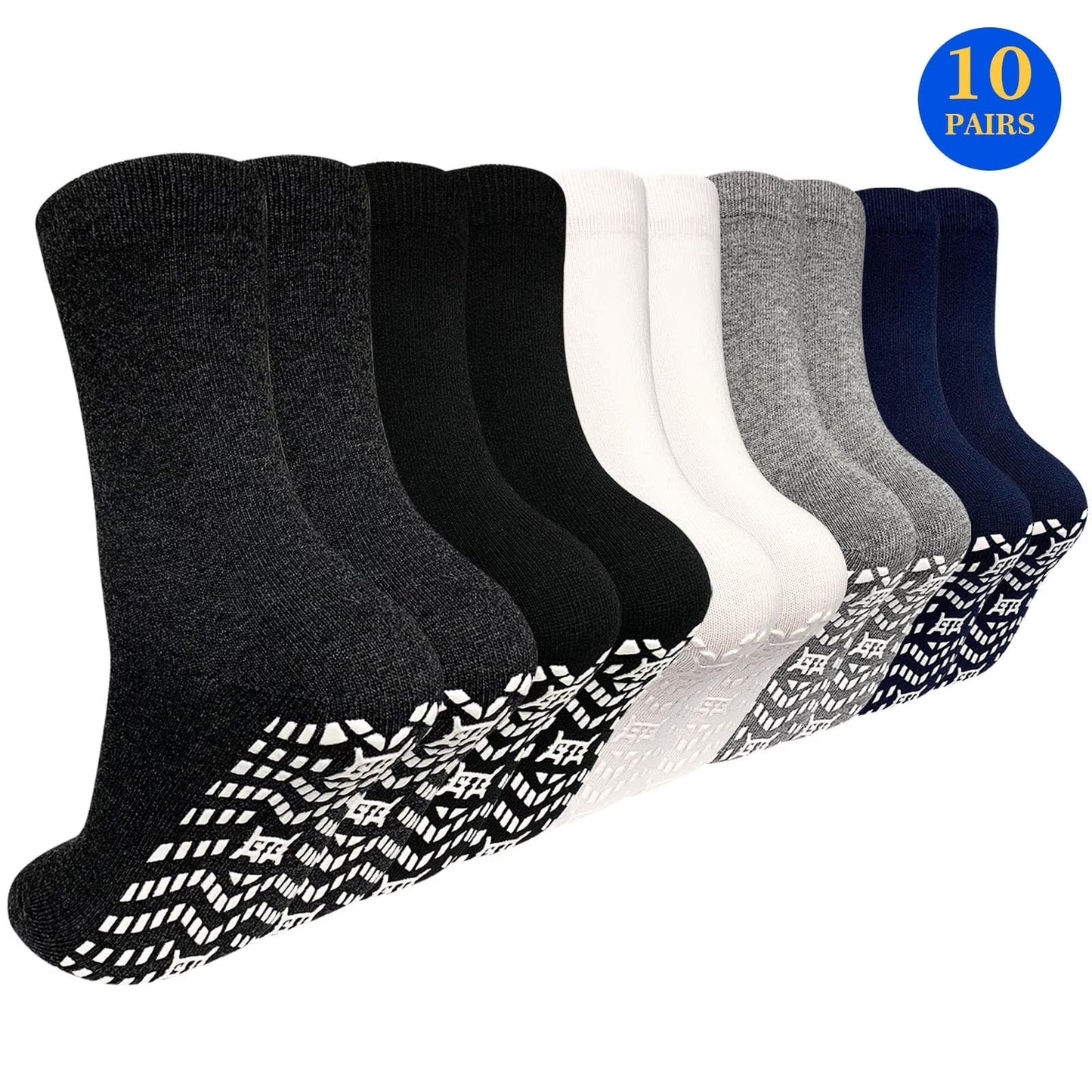 ZFSOCK 5 Pairs Non Slip Grip Socks - Non Skid Socks Ideal for Yoga, Pilates, Hospital Use - Men & Women's Crew Sticky Gripper Socks