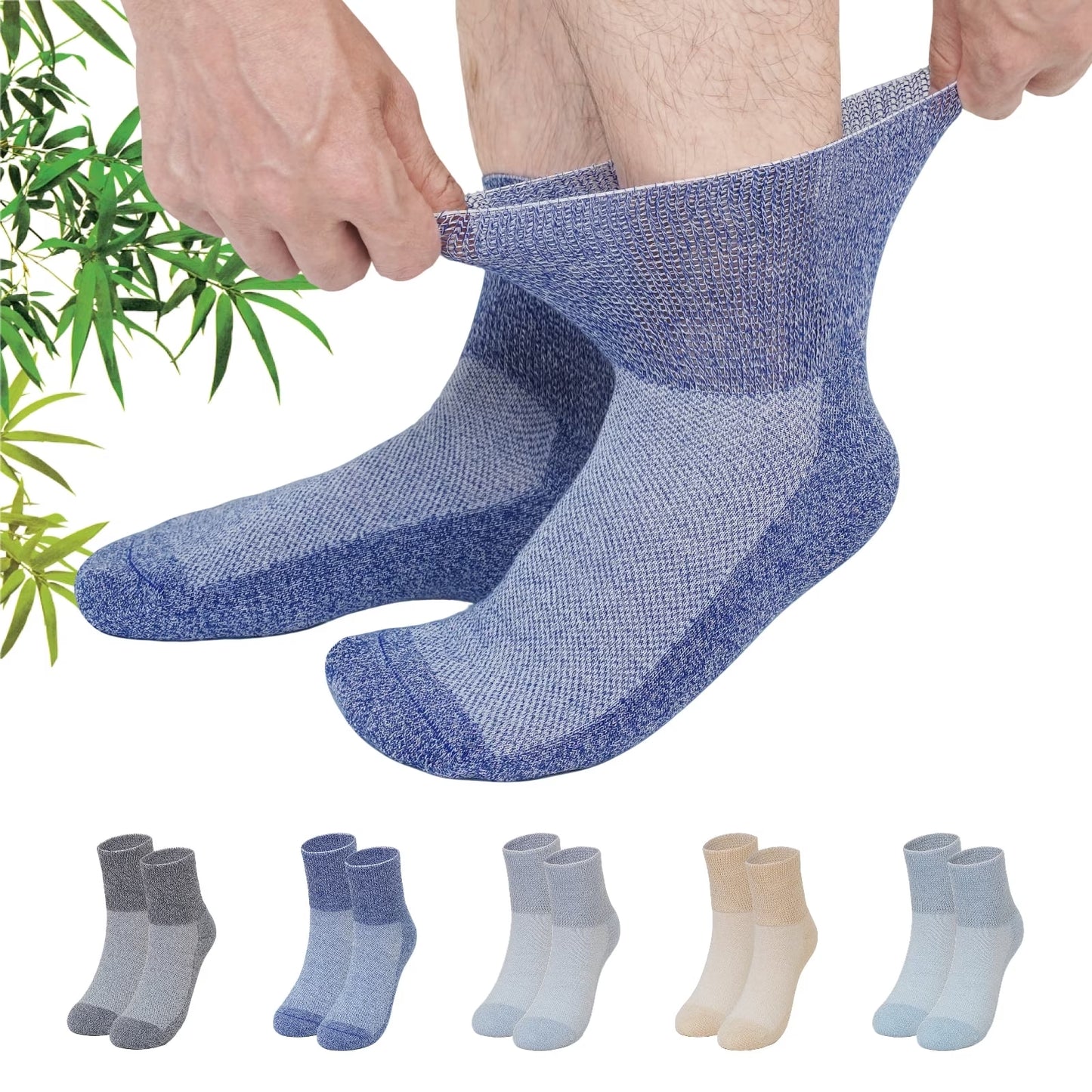 AMITOFO Bamboo Viscose Diabetic Socks for Men—Striped Non Binding Moisture Wicking Ankle Socks, Wide Open Top& Seamless Toe, 5 Pairs