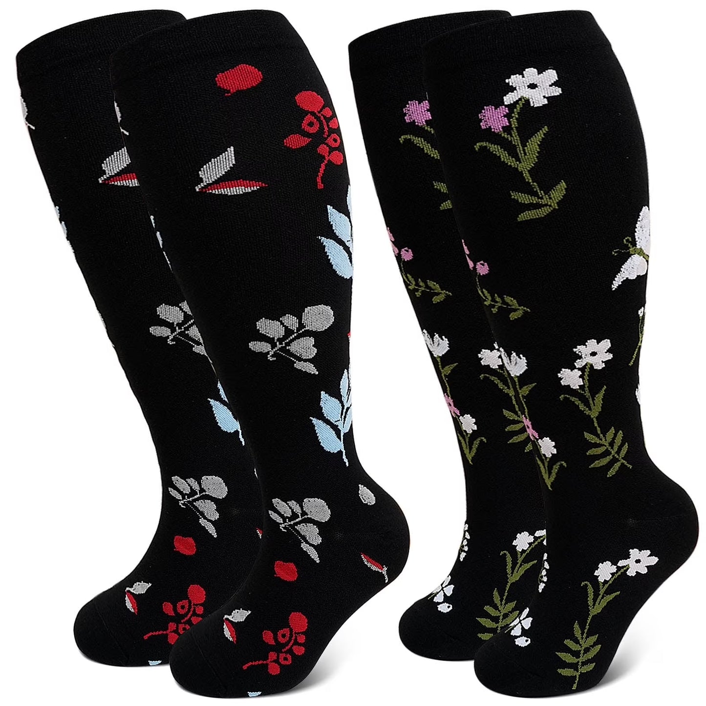 AMITOFO Plus Size Compression Socks for Women & Men Circulation (2 Pairs) – Graduated Support Socks for Running and Athletic Sports