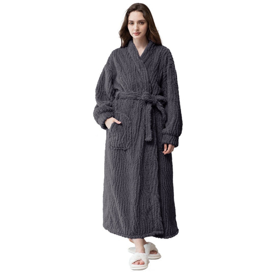 Long Robes for Women, Soft Fluffy Fleece Bath Robe with Front Pocket, Winter Warm Plush Lapel Women's Robes, Adjustable Belt