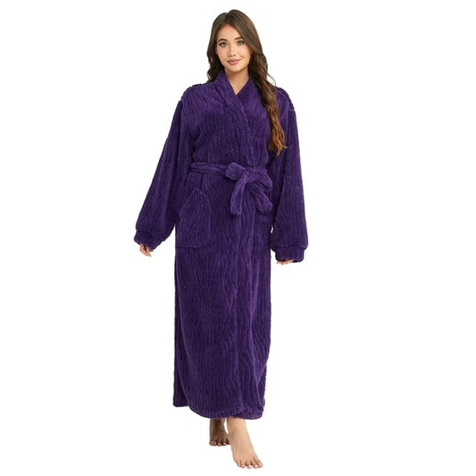 Long Robes for Women, Soft Fluffy Fleece Bath Robe with Front Pocket, Winter Warm Plush Lapel Women's Robes, Adjustable Belt