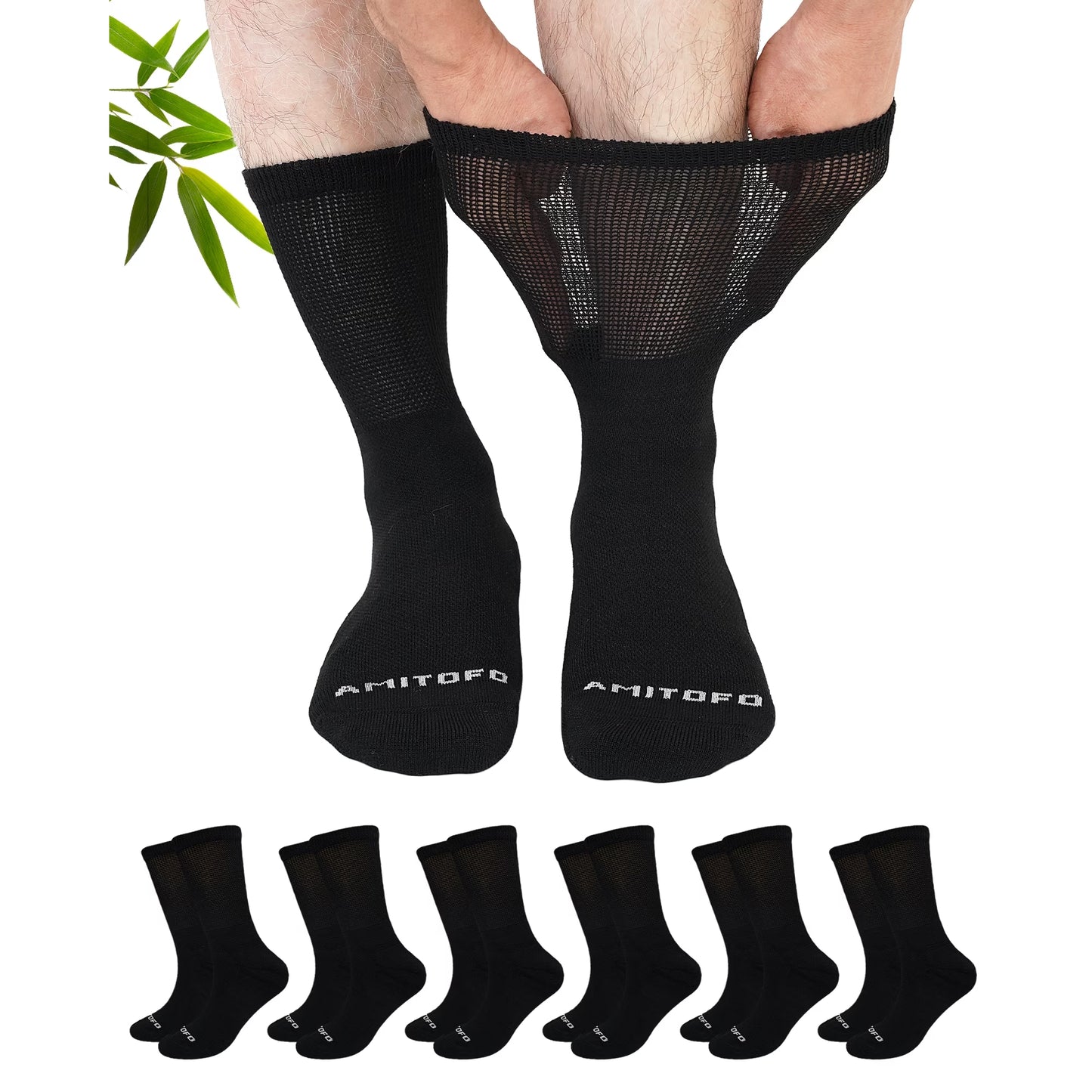 AMITOFO Diabetic Crew Socks for Men & Women —Bamboo Viscose Non-Binding Seamless Socks with Reinforced Heel & Toe , 6 Pairs