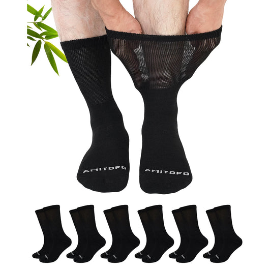 AMITOFO Diabetic Crew Socks for Men & Women —Bamboo Viscose Non-Binding Seamless Socks with Reinforced Heel & Toe , 6 Pairs