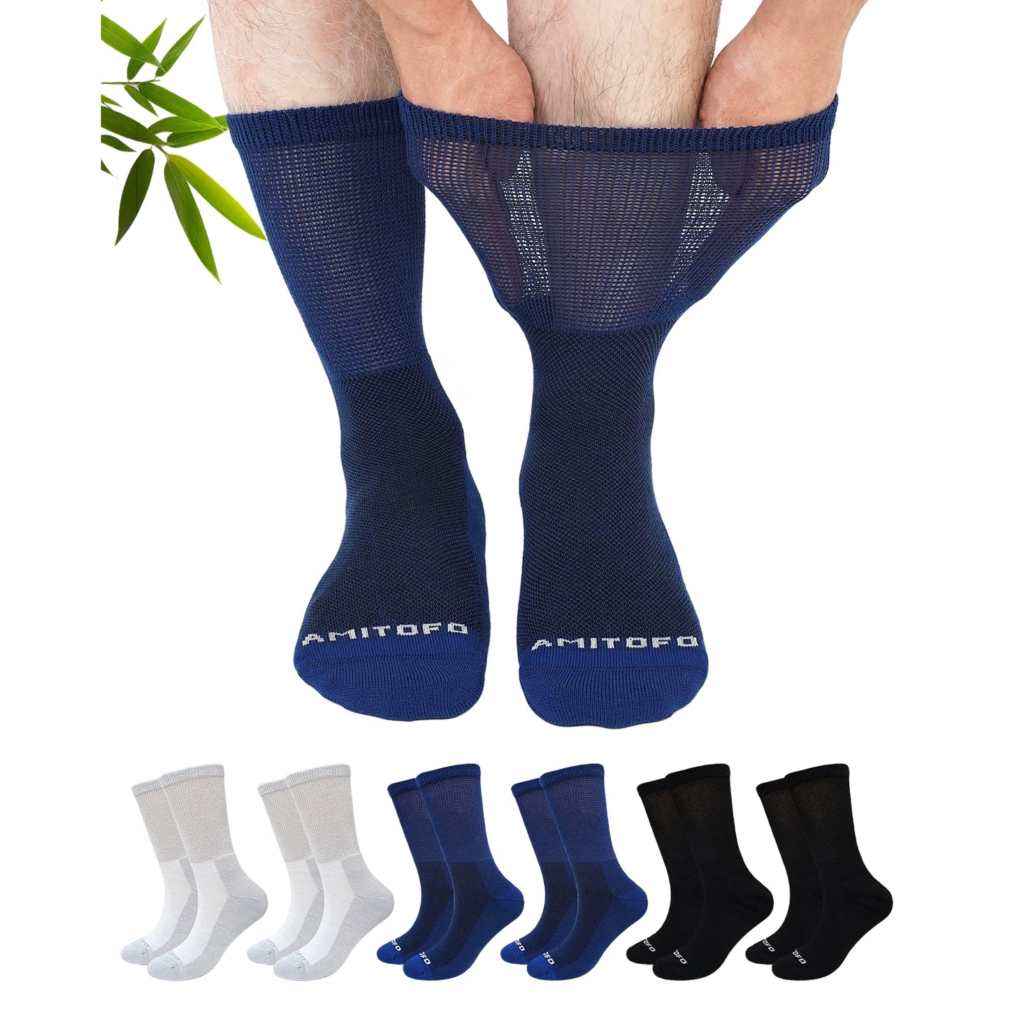 AMITOFO Diabetic Crew Socks for Men & Women —Bamboo Viscose Non-Binding Seamless Socks with Reinforced Heel & Toe , 6 Pairs