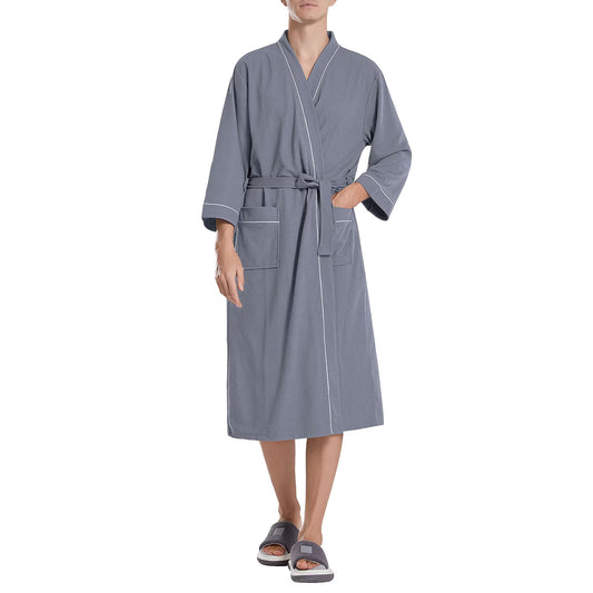 Men’s Waffle Robe, 3/4 Sleeve Lightweight Bathrobe for Men, Breathable Kimono Spa Robe Hotel Lounge Shower Robe for Home Travel Resort