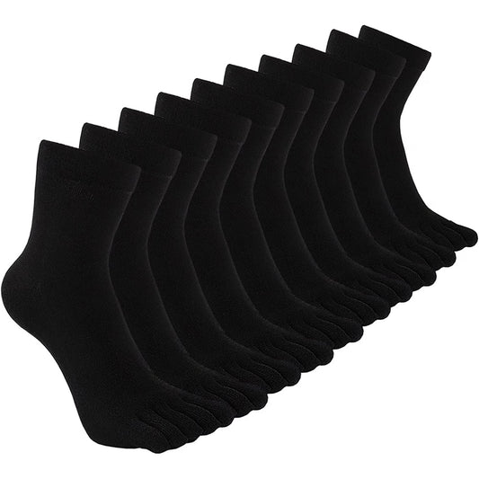 AMITOFO 5 Pairs Toe Socks Mens Crew Socks Cotton Running Casual Five Finger Ankle Socks For Men