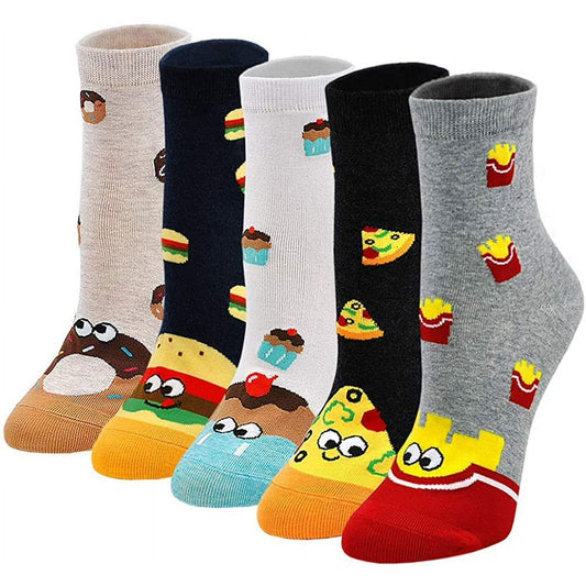 Womens Girls Funny Novelty Ankle Socks Cute Colorful Cartoon Animal Food Patterned Casual Quarter Socks Gift,5 Pairs
