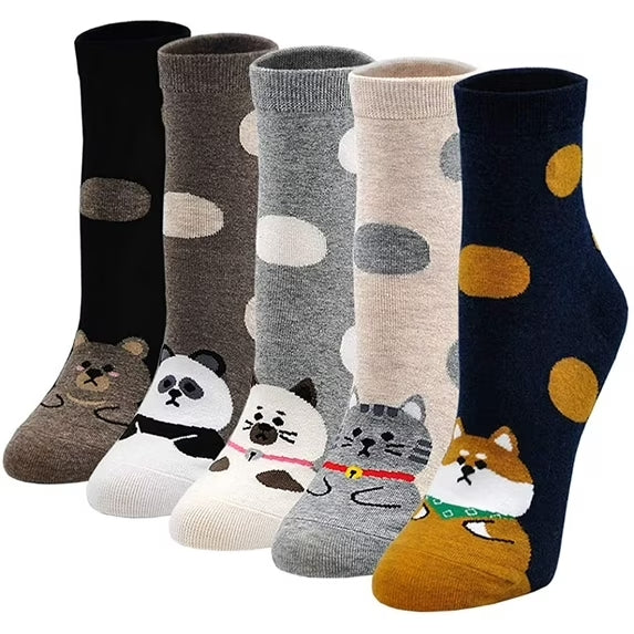 Womens Girls Funny Novelty Ankle Socks Cute Cartoon Animal Dog Cat Soft Cotton Crew Socks Casual Quarter Sock ,5 Pairs