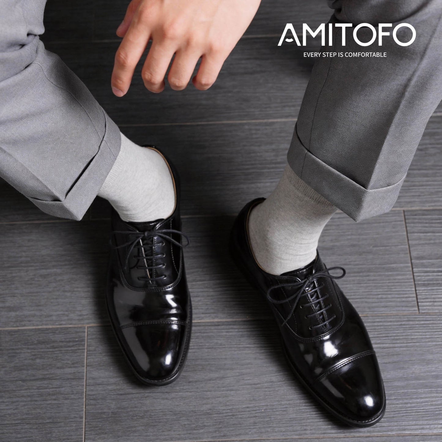 Mens Dress Socks, AMITOFO Cotton Breathable Pattern Socks with Non-Binding Loose Top, Classic Mid Calf Socks for Office and Business Wear, 6 Pairs