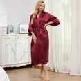 Women's Long Silk Kimono Robe Floral Satin Bathrobe, Red, One Size
