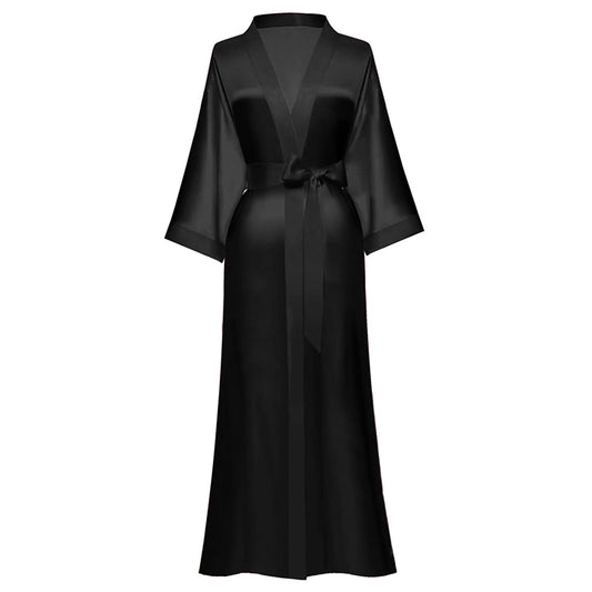 Women's Long Silk Kimono Robe Floral Satin Bathrobe