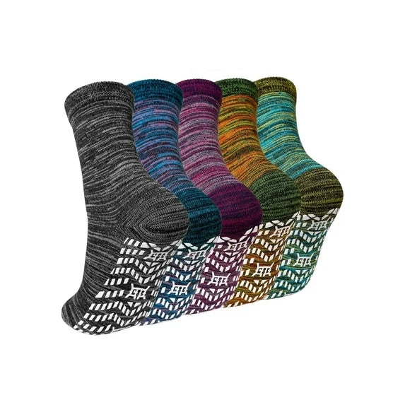 ZFSOCK 5 Pairs Non Slip Grip Socks - Non Skid Socks Ideal for Yoga, Pilates, Hospital Use - Men & Women's Crew Sticky Gripper Socks (Size 10-13)