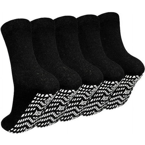ZFSOCK 5 Pairs Non Slip Grip Socks - Non Skid Socks Ideal for Yoga, Pilates, Hospital Use - Men & Women's Crew Sticky Gripper Socks (Size 10-13)