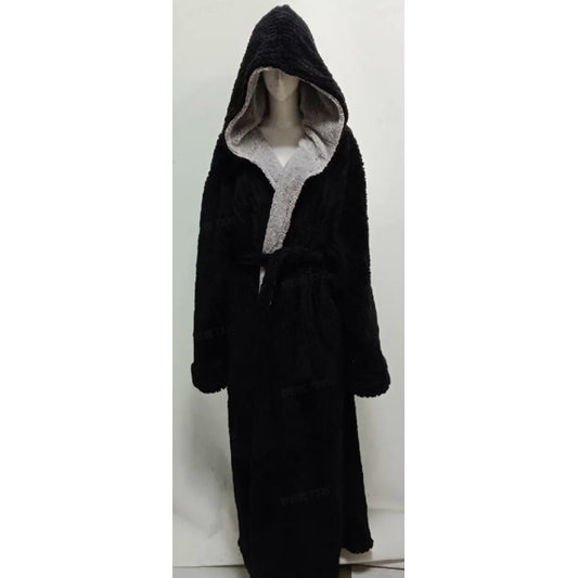 Long Robes for Women, Soft Fluffy Fleece Bath Robe with Front Pocket, Winter Warm Plush Hooded Women's Robes, Adjustable Belt