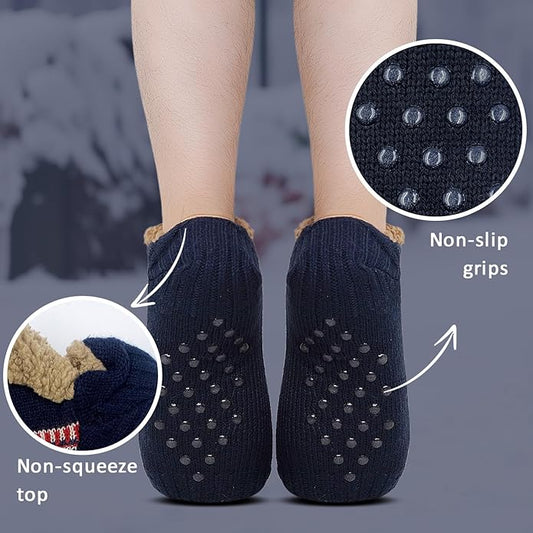 ZFSOCK Slipper Socks for Men Thick Thermal Fuzzy Socks Winter Soft Warm Fleece Fluffy Socks with Non Skid Gripper Christmas Gift,Navy Blue Size 11-13