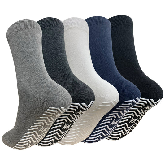 ZFSOCK 5 Pairs Non Slip Grip Socks - Non Skid Socks Ideal for Yoga, Pilates, Hospital Use - Men & Women's Crew Sticky Gripper Socks (Size 10-13)
