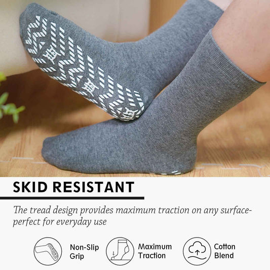 ZFSOCK 5 Pairs Non Slip Grip Socks - Non Skid Socks Ideal for Yoga, Pilates, Hospital Use - Men & Women's Crew Sticky Gripper Socks (Size 10-13)