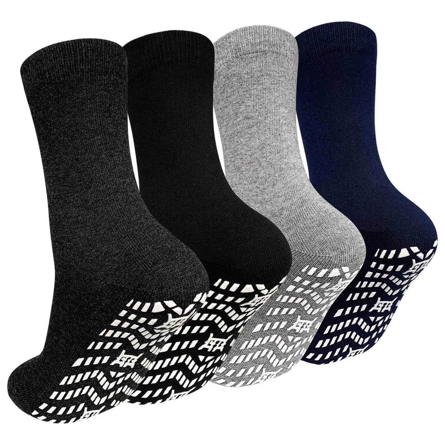 ZFSOCK 5 Pairs Non Slip Grip Socks - Non Skid Socks Ideal for Yoga, Pilates, Hospital Use - Men & Women's Crew Sticky Gripper Socks (Size 10-13)