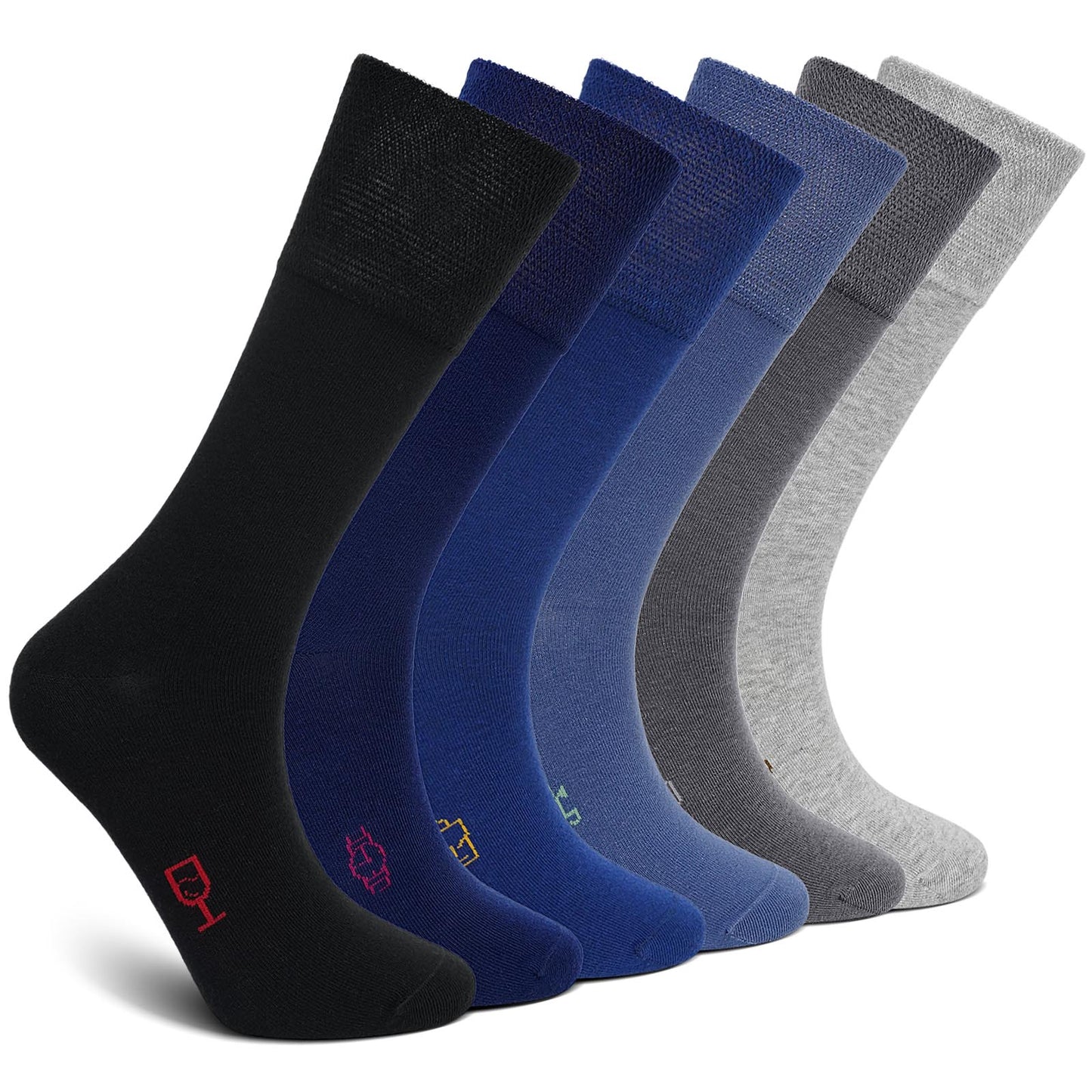 Mens Dress Socks, AMITOFO Cotton Breathable Pattern Socks with Non-Binding Loose Top, Classic Mid Calf Socks for Office and Business Wear, 6 Pairs