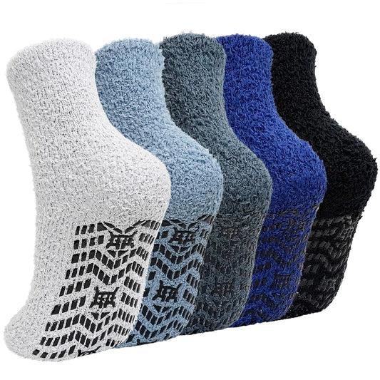 Fuzzy Socks 5 Pairs Slipper Socks for Men Soft Cozy Plush Fluffy Socks with Grips Non Slip Winter Warm Sock