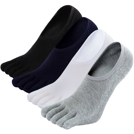 ZFSOCK's 5 Finger No-Show Neutral Colors Anti-Slip Men's Socks - Comfortable and Secure (4 Pairs)