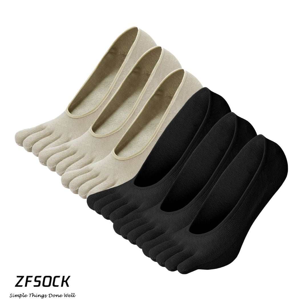 ZFSOCK Classic Plain Design  5 Finger No show Socks for Women, 6 Pairs
