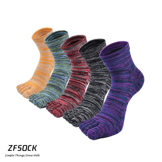 ZFSOCK Mixed Colors 5 Finger Crew Socks for Men, 5 Pairs