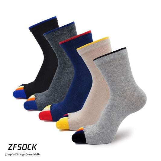 ZFSOCK Classic Mixed Colors 5 Finger Crew Socks for Men, 5 Pairs